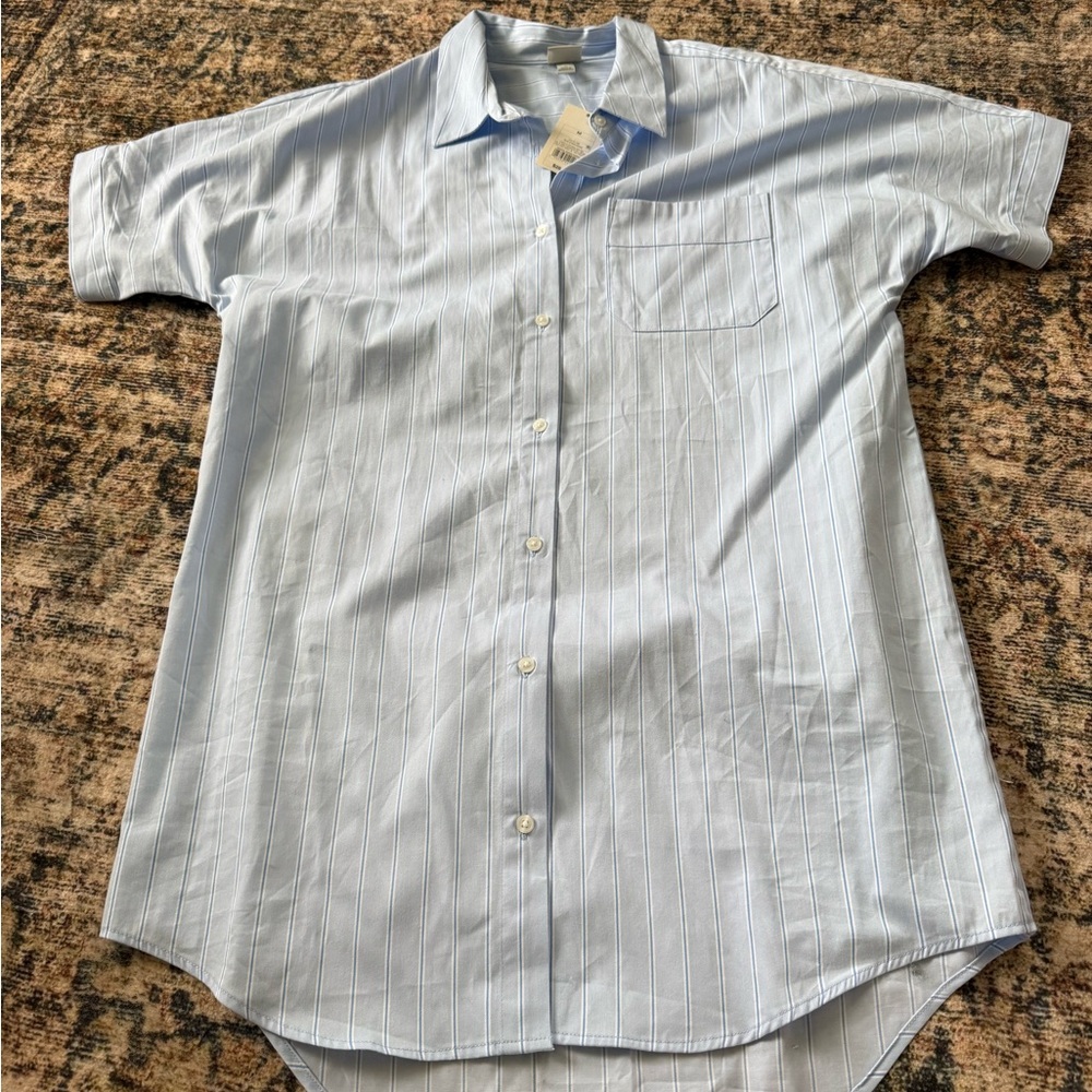 a new day Light Blue Pinstripe Button-Down Dress